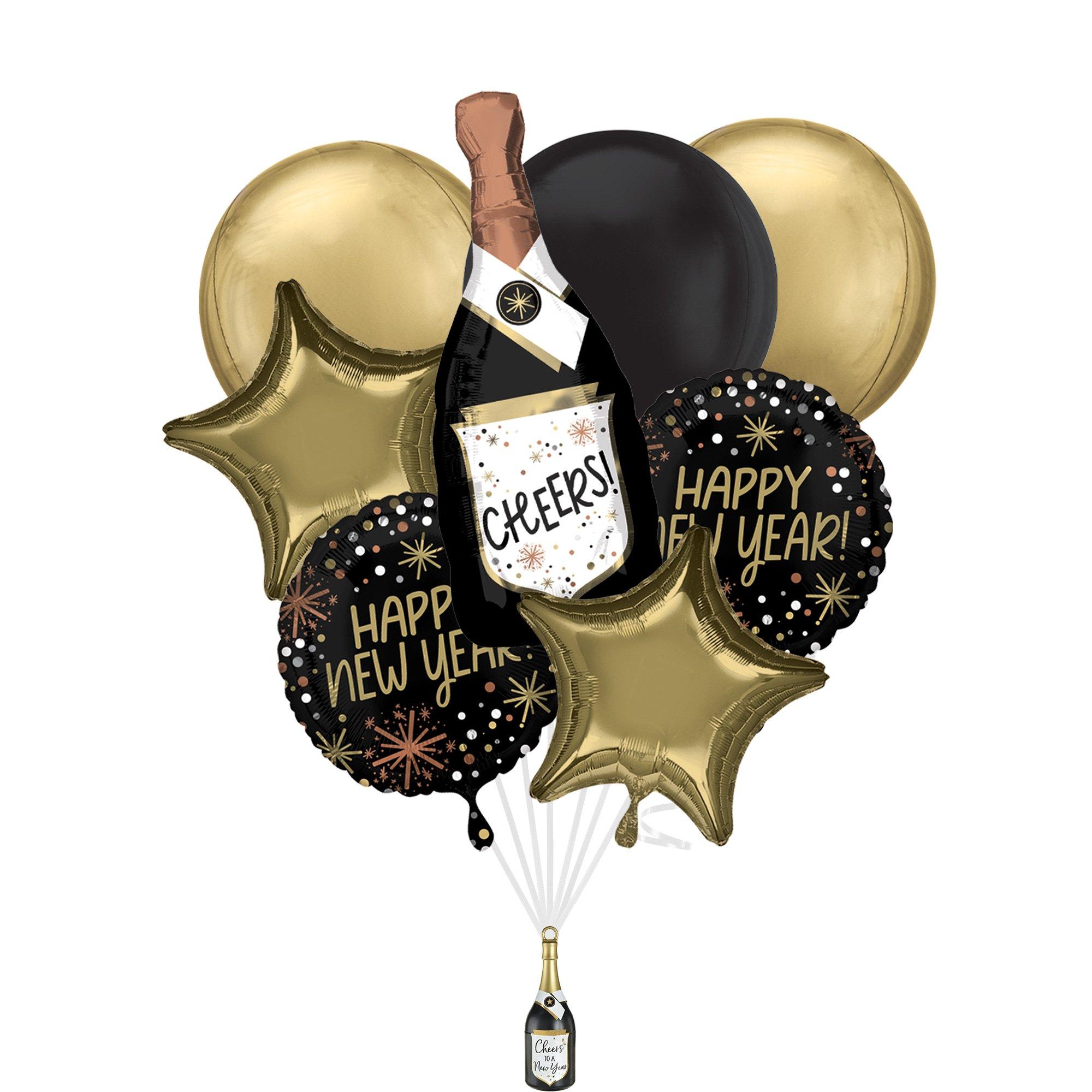 New Year Bubbles Foil Balloon Bouquet with Balloon Weight